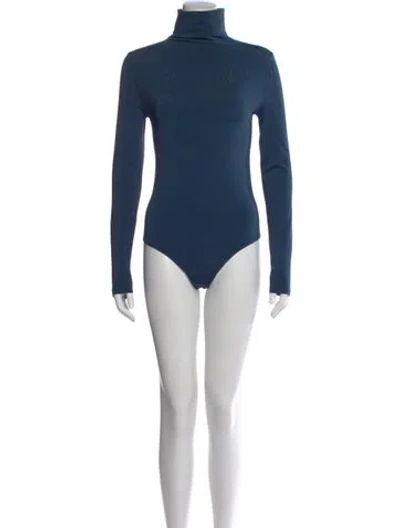 Pre-owned Wolford Turtleneck Long Sleeve Bodysuit In Blue