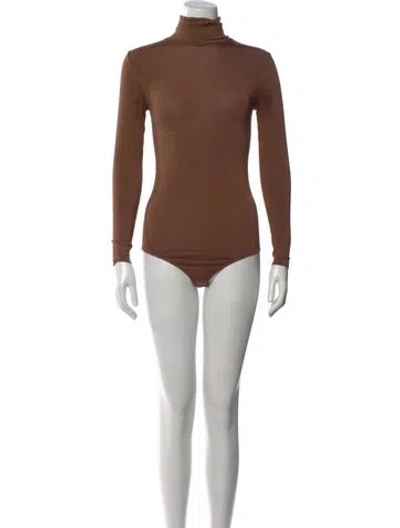 Pre-owned Wolford Turtleneck Long Sleeve Bodysuit In Brown