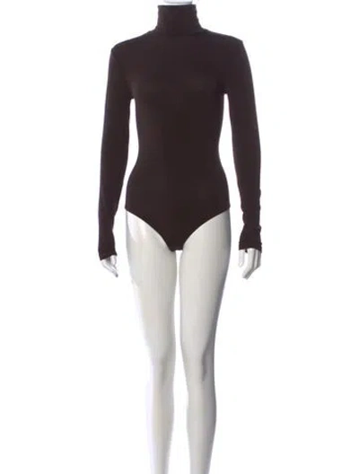 Pre-owned Wolford Turtleneck Long Sleeve Bodysuit In Brown