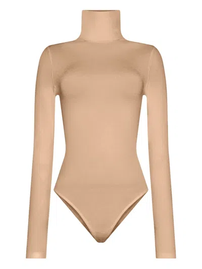Wolford Turtleneck Long-sleeve Bodysuit In Gray