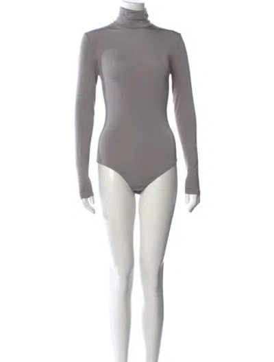 Pre-owned Wolford Turtleneck Long Sleeve Bodysuit In Gray