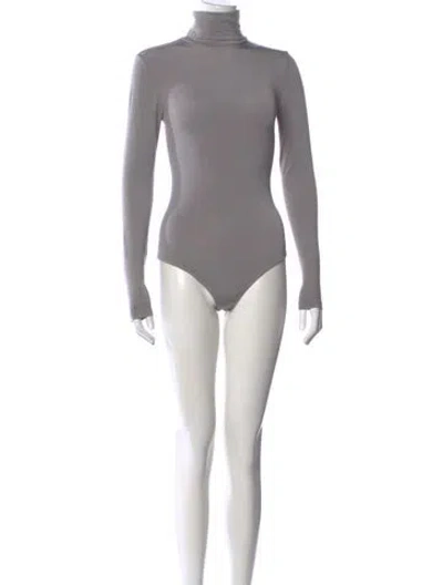 Pre-owned Wolford Turtleneck Long Sleeve Bodysuit In Gray