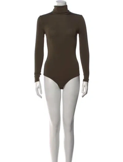 Pre-owned Wolford Turtleneck Long Sleeve Bodysuit In Green