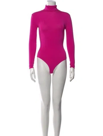Pre-owned Wolford Turtleneck Long Sleeve Bodysuit In Pink