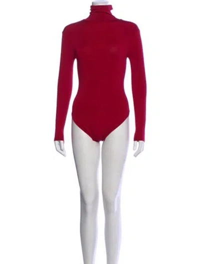 Pre-owned Wolford Turtleneck Long Sleeve Bodysuit In Red