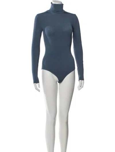 Pre-owned Wolford Turtleneck Long Sleeve Bodysuit W/ Tags In Blue
