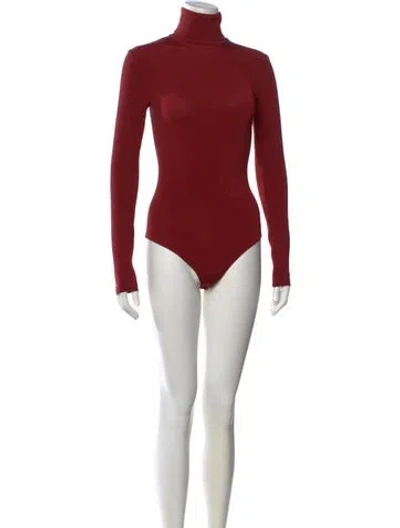 Pre-owned Wolford Turtleneck Long Sleeve Bodysuit W/ Tags In Burgundy