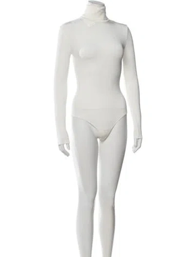 Pre-owned Wolford Turtleneck Long Sleeve Bodysuit W/ Tags In Neutral