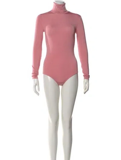 Pre-owned Wolford Turtleneck Long Sleeve Bodysuit W/ Tags In Pink
