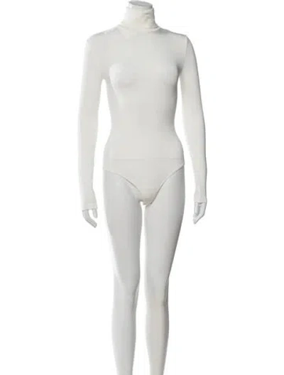 Pre-owned Wolford Turtleneck Long Sleeve Bodysuit W/ Tags In White