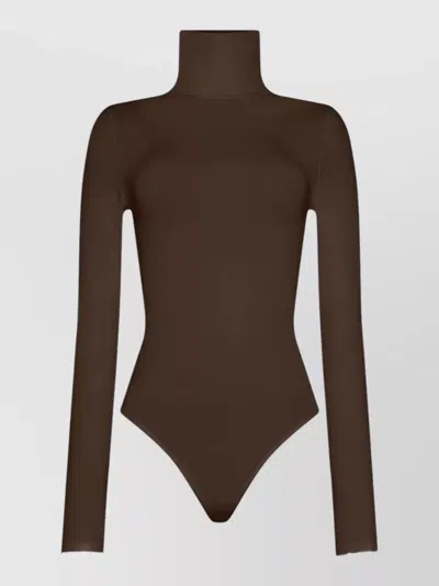 Wolford Turtleneck Long Sleeve Stretch Body Suit In Brown