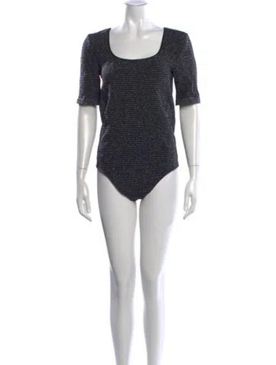 Pre-owned Wolford Tweed Pattern Square Neckline Bodysuit W/ Tags In Multi