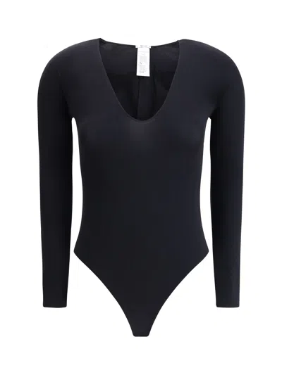 Wolford V-neck Bodysuit In Black