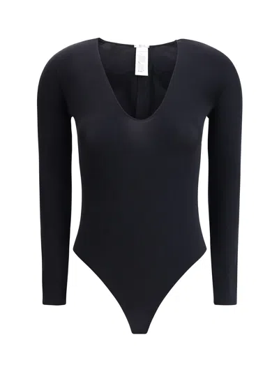 Wolford V-necked Bodysuit Long Sleeves In Black