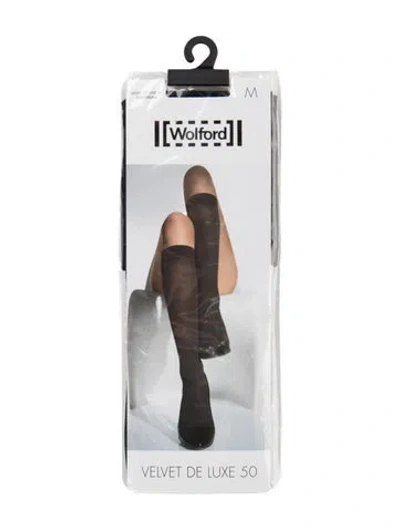 Pre-owned Wolford Velvet Felt Knee High Socks In Black