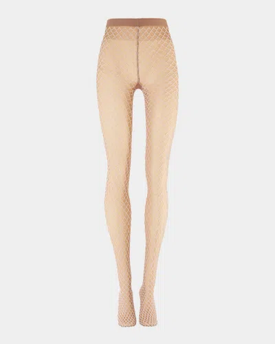 Wolford Velvet Scallop Net Tights In Brown
