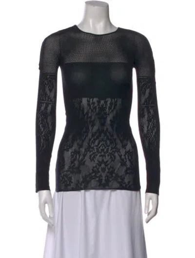Pre-owned Wolford Virgin Wool Lace Pattern Top In Blue