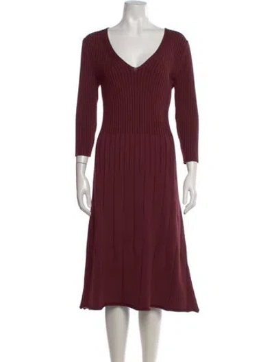 Pre-owned Wolford Virgin Wool Midi Length Dress In Burgundy
