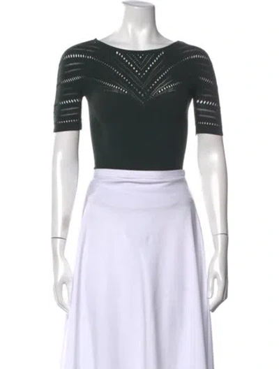 Pre-owned Wolford Virgin Wool Scoop Neck Top In Green