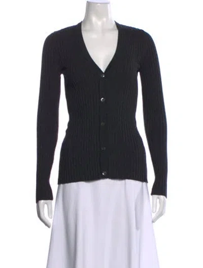 Pre-owned Wolford Virgin Wool V-neck Button-up Top In Black