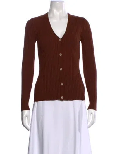 Pre-owned Wolford Virgin Wool V-neck Button-up Top In Brown