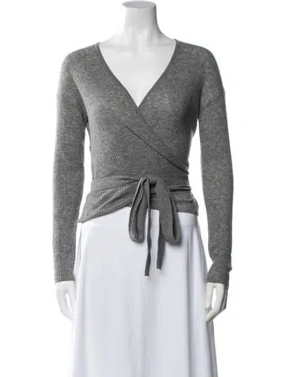 Pre-owned Wolford Virgin Wool V-neck Sweater In Gray