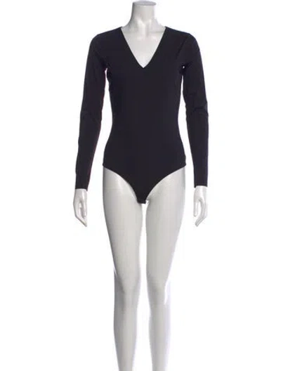 Pre-owned Wolford V-neck Long Sleeve Bodysuit In Black