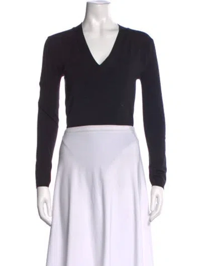 Pre-owned Wolford V-neck Long Sleeve Crop Top In Black
