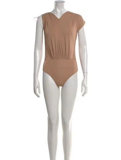 Pre-owned Wolford V-neck Short Sleeve Bodysuit In Neutral