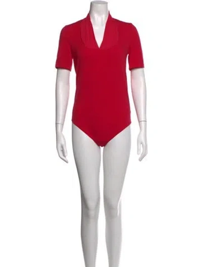 Pre-owned Wolford V-neck Short Sleeve Bodysuit In Red
