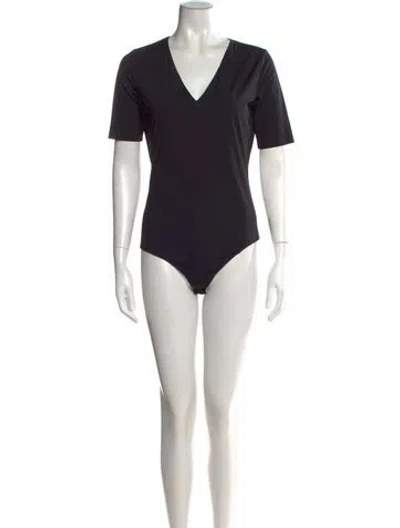 Pre-owned Wolford V-neck Short Sleeve Bodysuit W/ Tags In Black