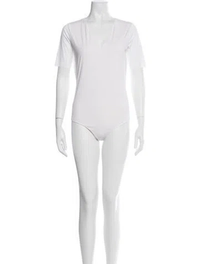 Pre-owned Wolford V-neck Short Sleeve Bodysuit In White
