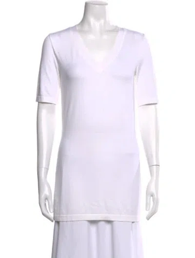 Pre-owned Wolford V-neck Short Sleeve T-shirt In White