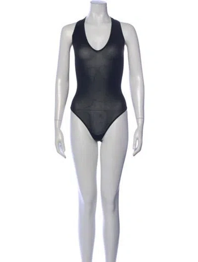 Pre-owned Wolford V-neck Sleeveless Bodysuit In Blue