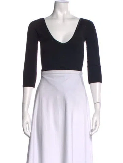 Pre-owned Wolford V-neck Three-quarter Sleeve Top In Black