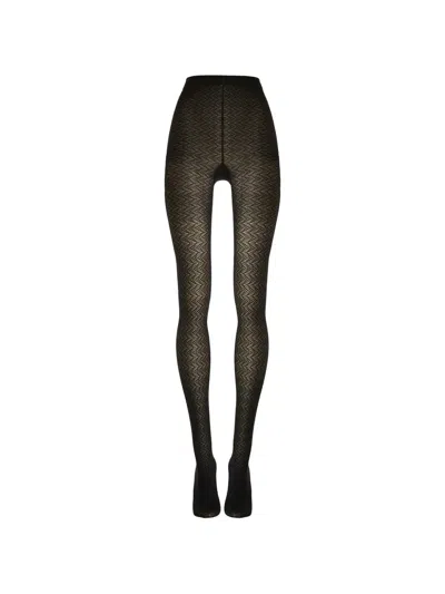 Wolford Wave-pattern Circular-knit Tights In Black