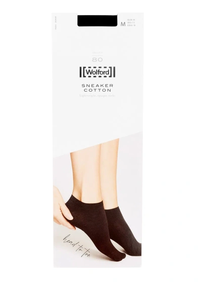 Wolford White Cotton-blend Sneaker Socks In Black