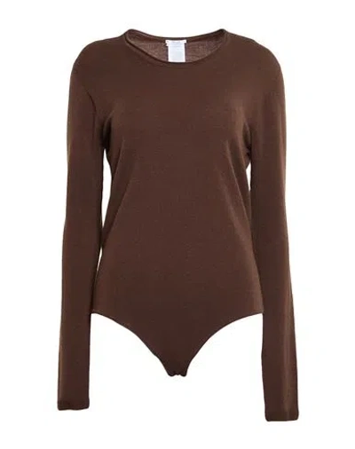 Wolford Woman Bodysuit Dark Brown Size L Virgin Wool, Polyester