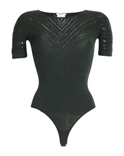 Wolford Woman Bodysuit Dark Green Size L Virgin Wool, Polyamide, Elastane