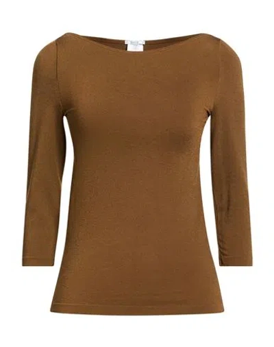 Wolford Woman T-shirt Khaki Size Xs Cotton, Polyamide, Elastane In Brown