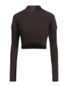 Wolford Woman Turtleneck Dark Brown Size L Virgin Wool, Cotton, Elastane In Brown
