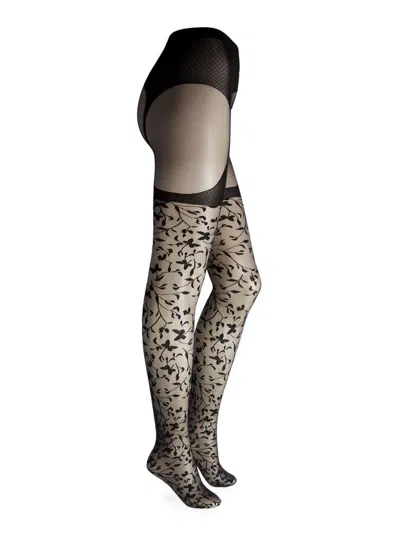 Wolford Women's Floral Sheer Tights In Black