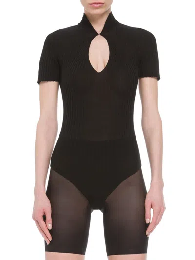Wolford Ribbed Cutout Merino Wool Bodysuit In Black