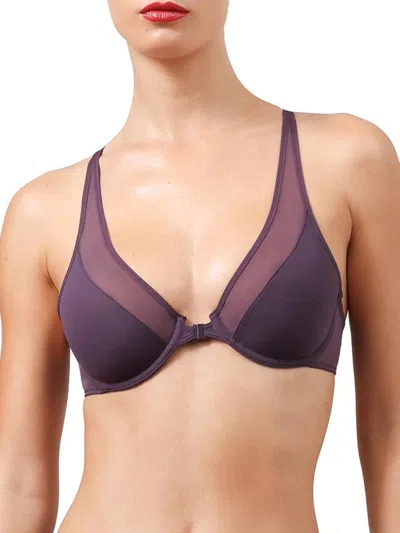 Wolford Sheer Opaque Front Close Plunge Bra In Brown