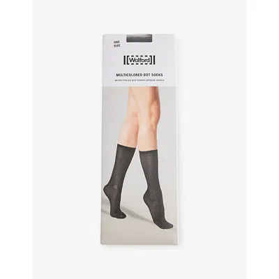 Wolford Womens Black/black Dot-pattern Sheer Stretch-woven Socks