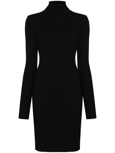 Wolford Ribbed Knit Long-sleeved Mini Dress In Black