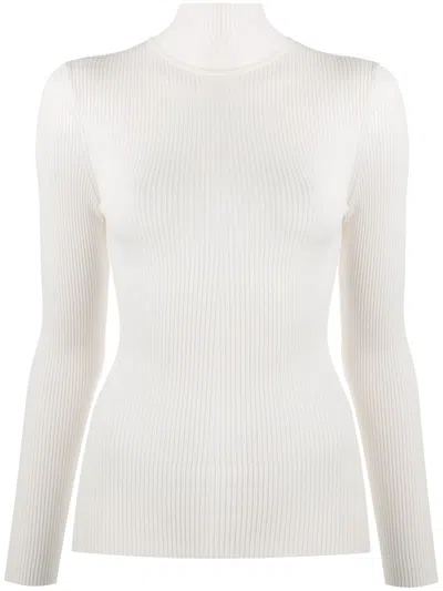 Wolford Virgin Wool Ribbed Turtleneck Long Sleeve Top In White