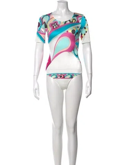 Pre-owned Wolford X Emilio Pucci Printed Crew Neck Bodysuit In Pink