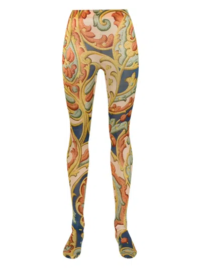 Wolford X Etro Baroque-print Shimmer Tights In Yellow
