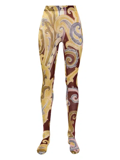 Wolford X Etro Baroque-print Tights In Red